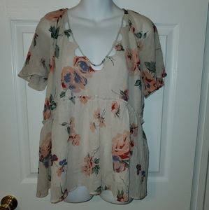 Lucky Brand Pesant Floral Blouse